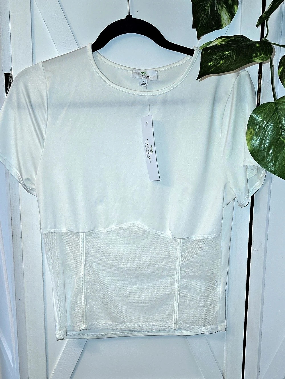 New Short Sleeve Mesh Panel Top NWT